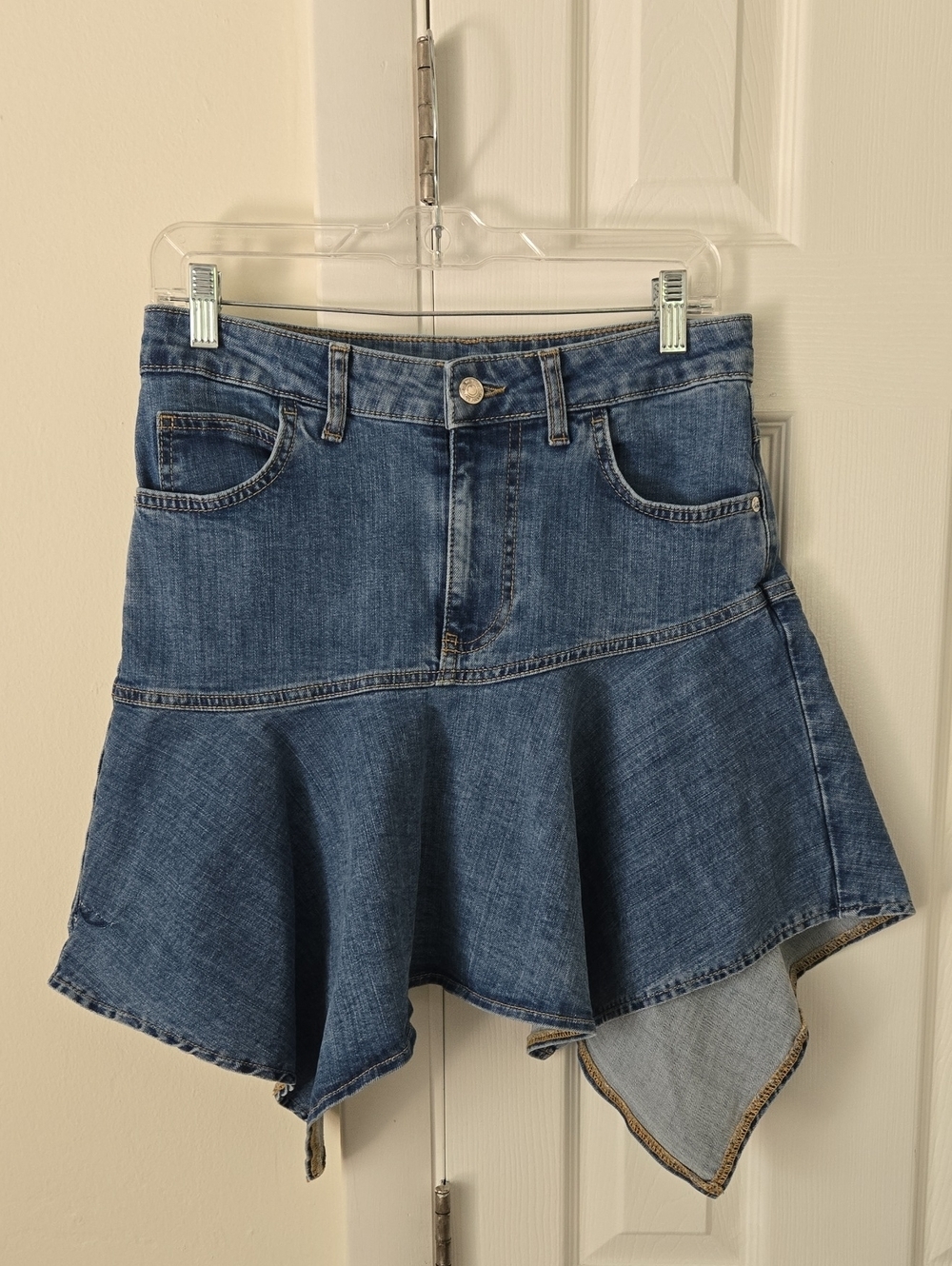 Free People Alara Midi Skirt Denim Jean Western Boho Asymmetrical Size 6 - Picture 2 of 15